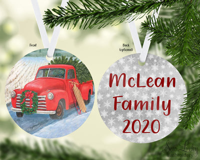 Old Truck with Sleigh Christmas Ornament Personalized