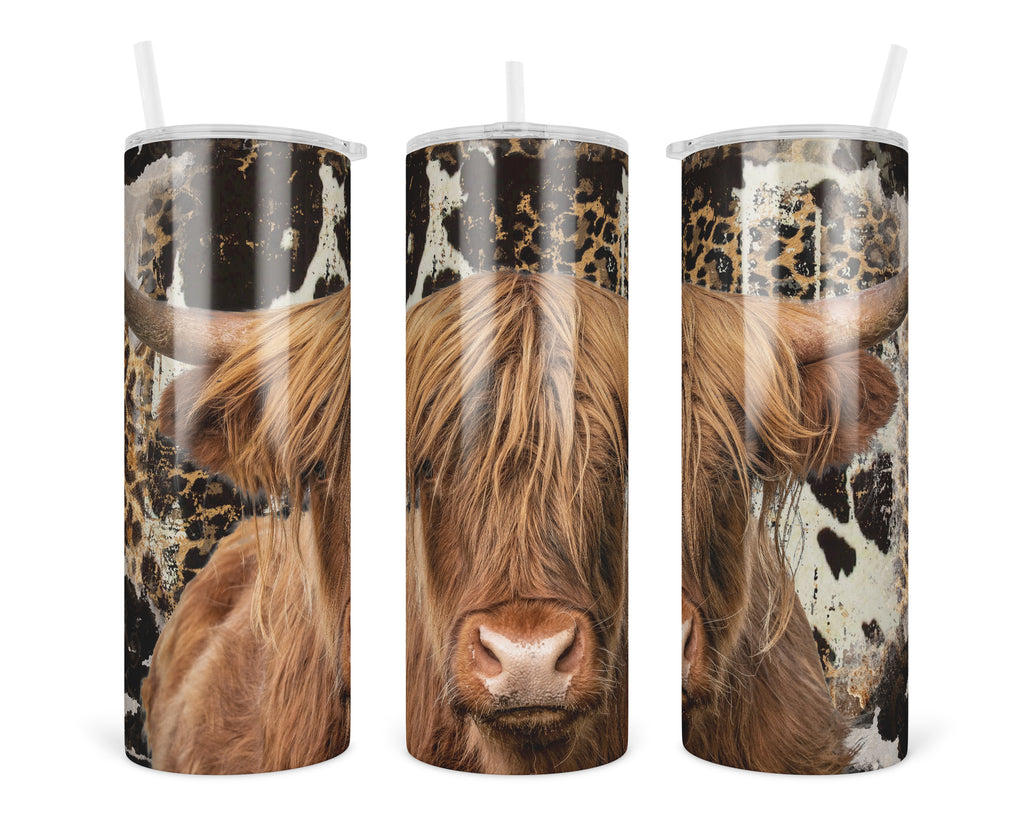 Sunflower Highland Cow Cup Tumbler 20oz Tumbler 20 oz Skinny Cup