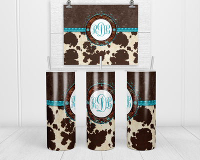 Cowhide Monogram 20oz insulated tumbler with lid and straw