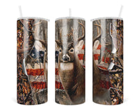 Deer Usa Flag 20oz insulated tumbler - Sew Lucky Embroidery