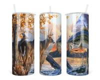 Deer and Fish 20 oz insulated tumbler with lid and straw - Sew Lucky Embroidery