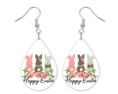 Easter Bunny Happy Easter Trio Teardrop Earrings