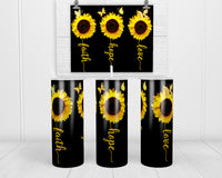 Faith Hope Love Sunflower 20oz insulated tumbler with lid and straw - Sew Lucky Embroidery