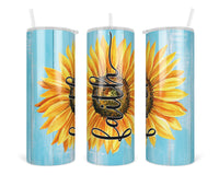 Faith Sunflowers 20 oz insulated tumbler with lid and straw - Sew Lucky Embroidery