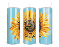 Faith Sunflowers 20 oz insulated tumbler with lid and straw - Sew Lucky Embroidery