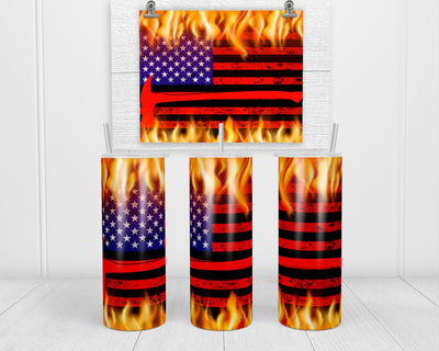 Fire and Rescue Flag 20oz insulated tumbler with lid and straw
