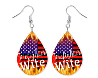 Firefighter Wife Teardrop Earrings - Sew Lucky Embroidery