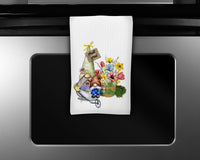 Floral Spring Gnome Waffle Weave Microfiber Kitchen Towel - Sew Lucky Embroidery