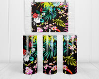 Floral Bird 20 oz insulated tumbler with lid and straw - Sew Lucky Embroidery