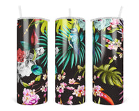Floral Bird 20 oz insulated tumbler with lid and straw - Sew Lucky Embroidery