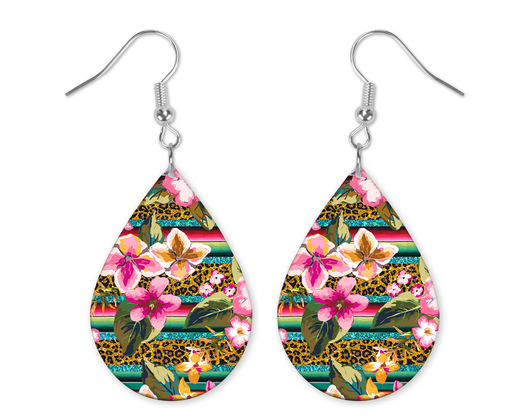 Floral Serape Handmade Wood Earrings - Sew Lucky Embroidery