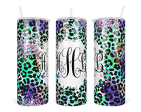 Fun Leopard Colorful Personalized 20 oz insulated tumbler - Sew Lucky Embroidery