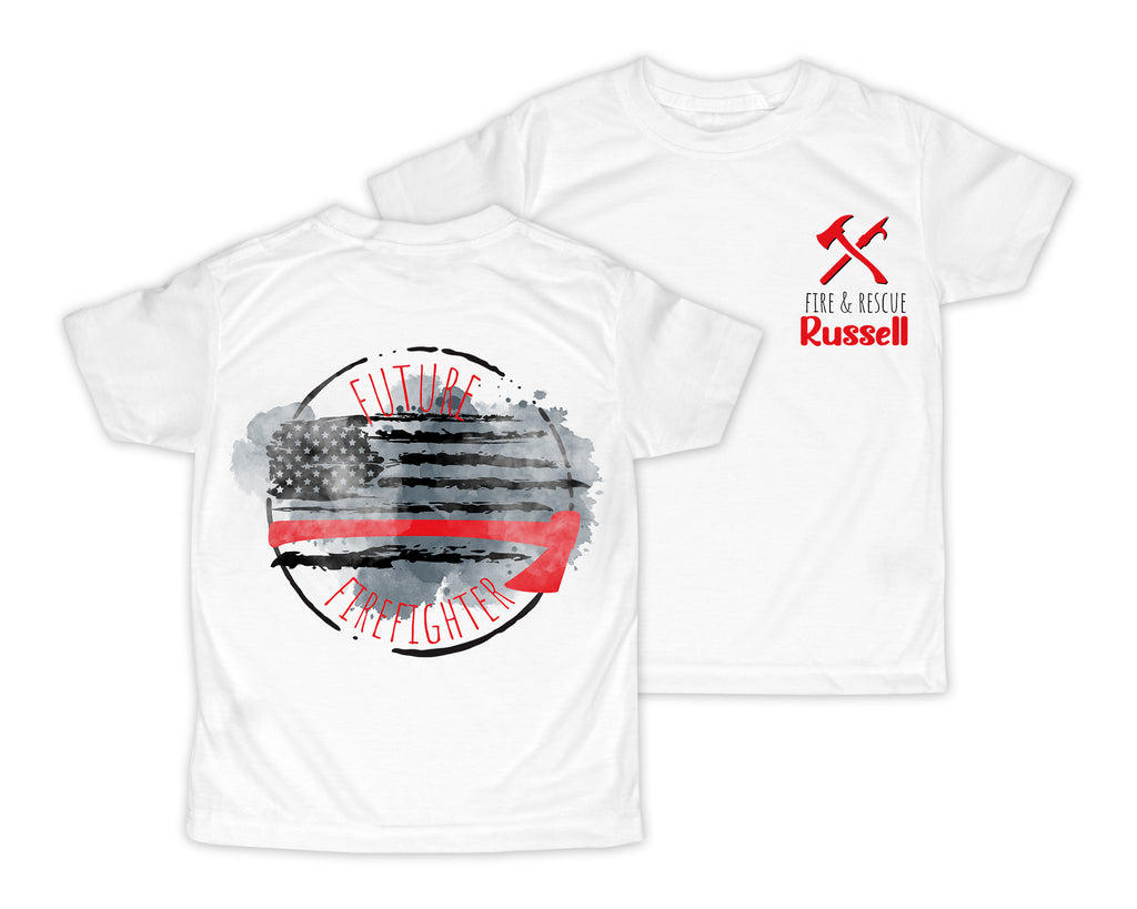 Future Firefighter with Flag Personalized Short or Long Sleeves Shirt - Sew Lucky Embroidery
