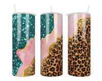 Leopard and Glitter Personalized 20 oz insulated tumbler with lid and straw - Sew Lucky Embroidery