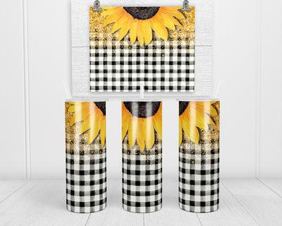 Glitter Plaid Sunflower 20 oz insulated tumbler with lid and straw