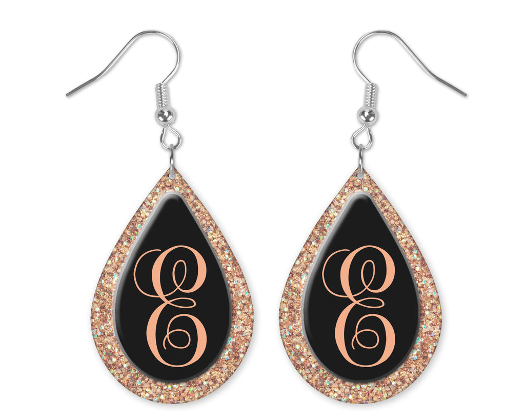 Glitter Trim Monogrammed Teardrop Earrings