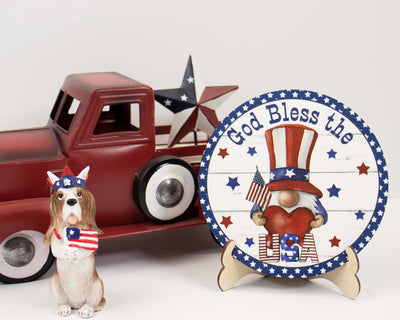 God Bless America Gnome Tier Tray Sign and Stand