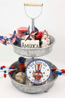 God Bless America Gnome Tier Tray Sign and Stand - Sew Lucky Embroidery