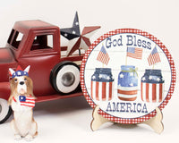 God Bless America Jars Tier Tray Sign and Stand - Sew Lucky Embroidery