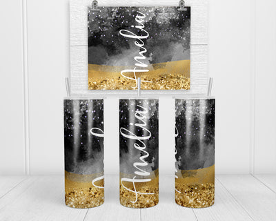 Gold Glitter Personalized 20 oz insulated tumbler with lid and straw