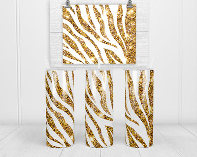 Gold Zebra Glitter 20 oz insulated tumbler with lid and straw