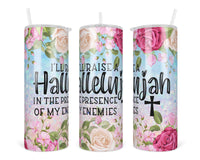 Hallelujah Floral 20 oz insulated tumbler with lid and straw - Sew Lucky Embroidery