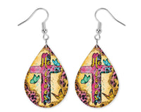 He Lives Cross Teardrop Earrings - Sew Lucky Embroidery