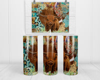 Highland Cow and Succulents Personalized 20 oz insulated tumbler with lid and straw - Sew Lucky Embroidery