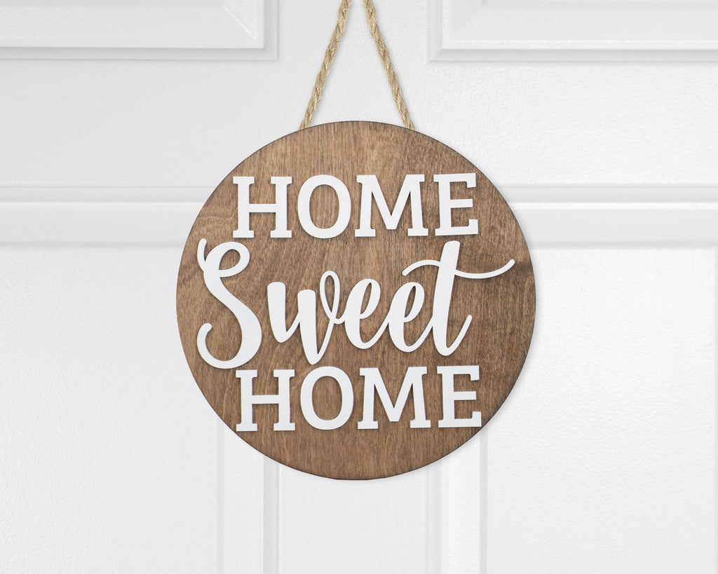 Home Sweet Home Wood Door Hanger Sign - Sew Lucky Embroidery