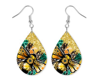 Honeybee Glitter Teardrop Earrings - Sew Lucky Embroidery