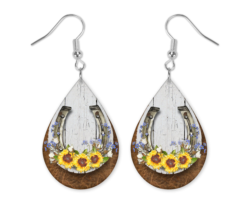 Horseshoe with Sunflowers Earrings - Sew Lucky Embroidery