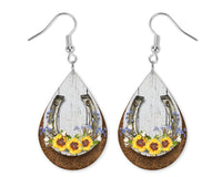 Horseshoe with Sunflowers Earrings - Sew Lucky Embroidery