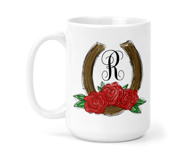 Horseshoe and Roses 15 oz Monogrammed Coffee Mug