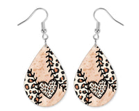 Leopard Baseball Heart Teardrop Earrings - Sew Lucky Embroidery