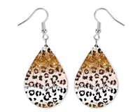 Leopard Glitter Teardrop Earrings - Sew Lucky Embroidery