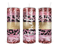 Leopard and Gold Stripes 20 oz insulated tumbler with lid and straw - Sew Lucky Embroidery