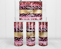 Leopard and Gold Stripes 20 oz insulated tumbler with lid and straw - Sew Lucky Embroidery