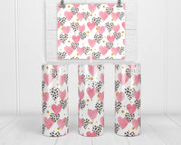 Leopard and Pink Hearts 20 oz insulated tumbler with lid and straw - Sew Lucky Embroidery