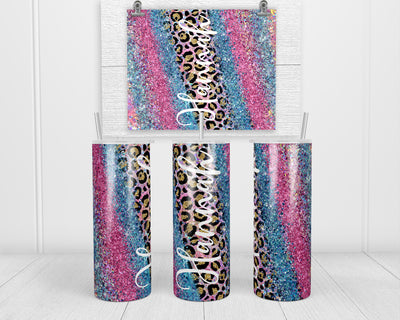 Leopard and Colorful Glitter Personalized 20 oz insulated tumbler
