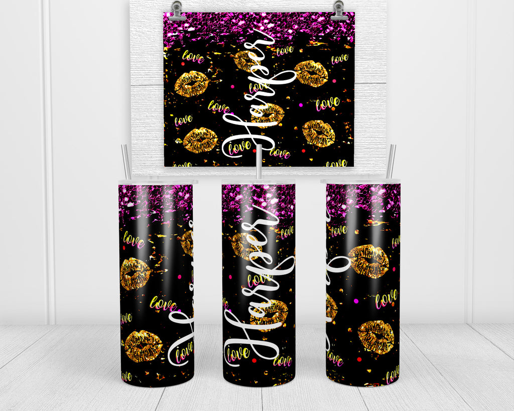 Love and Glitter Personalized 20 oz insulated tumbler with lid and straw - Sew Lucky Embroidery