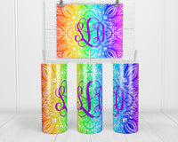 Mandala Rainbow Personalized 20 oz insulated tumbler with lid and straw - Sew Lucky Embroidery