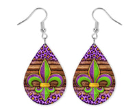 Mardi Gras Teardrop Earrings - Sew Lucky Embroidery