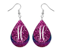 Maroon Glitter Monogrammed Teardrop Earrings