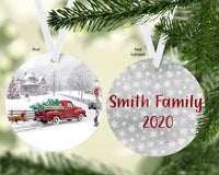 Old Truck with Dog Christmas Ornament Personalized - Sew Lucky Embroidery