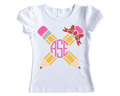 Pencils with Bow Monogram Back to School Shirt