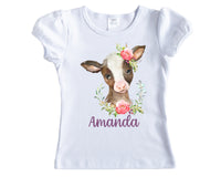 Pink Floral Calf Personalized Short or Long Sleeves Shirt - Sew Lucky Embroidery