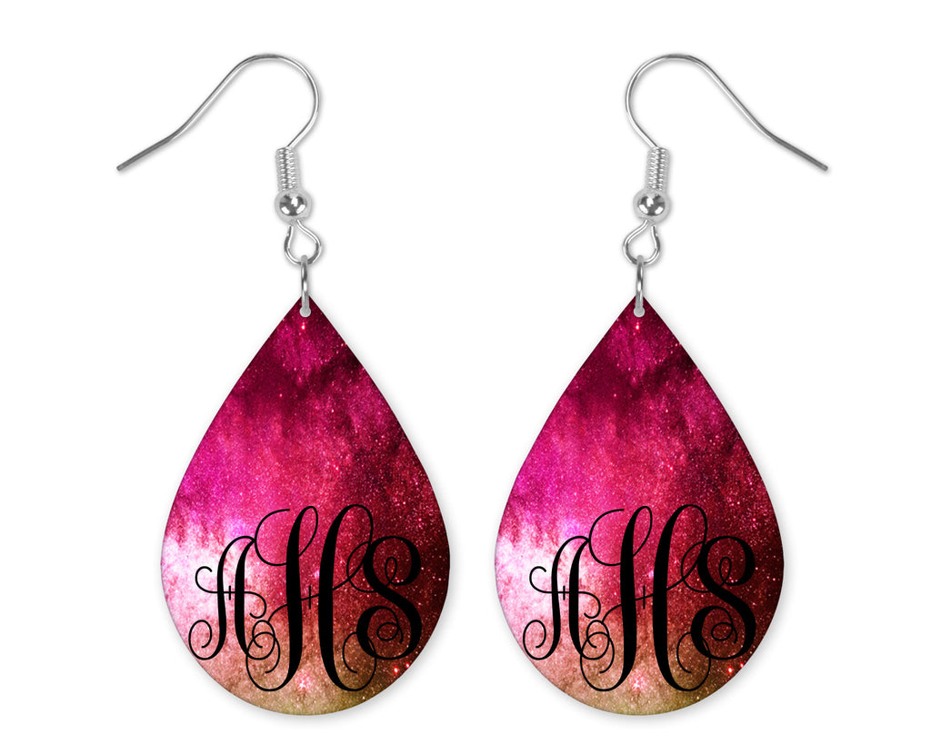 Pink Glitter Monogrammed Teardrop Earrings
