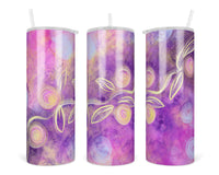 Pink and Purple Painting with Vine 20 oz insulated tumbler with lid and straw - Sew Lucky Embroidery