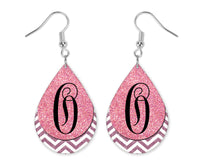 Pink Glitter Chevron Monogrammed Teardrop Earrings