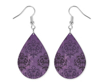 Purple Damask Teardrop Earrings